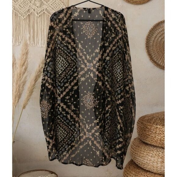Haute Fox Sweaters - Haute Fox Womens Floral Sheer Patterned Open Front Kimono Sweater sz 3X Boho